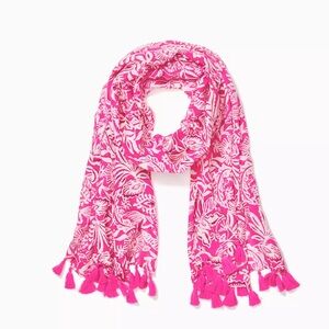 Lilly Pulitzer Women's Resort Scarf Shawl Engineered Tasseled Pink